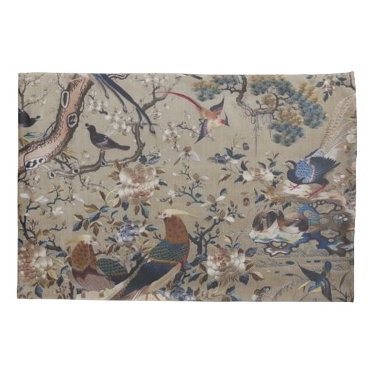 Aziatisch, antiek, zijde, schilderij, natuur, voge kussensloop (Achterkant)