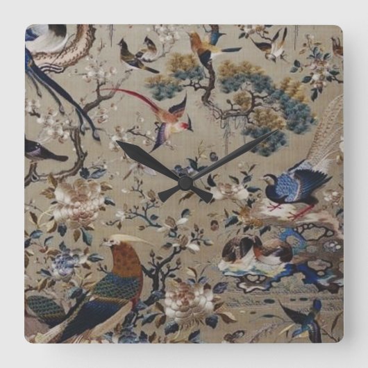 Aziatisch, antiek, zijde, schilderij, natuur, voge vierkante klok (Voorkant)