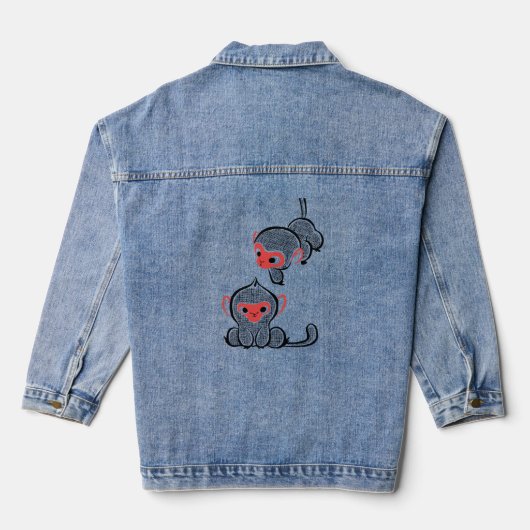 Aziatisch apen duo: zittend en klimmend denim jacket (Achterkant)