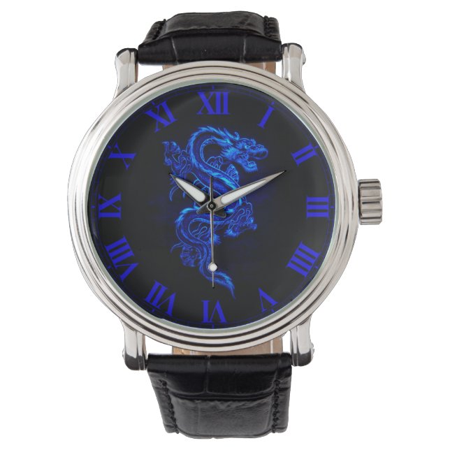 Aziatisch blauw draak polshorloge horloge (Voorkant)