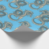  Aziatisch blauw dragon Gift Wrapping Paper Cadeaupapier (Hoek)