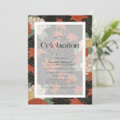 Aziatisch Bloemen & Rode Maple Zwart Uitvaartmonum Kaart (Staand voorkant)