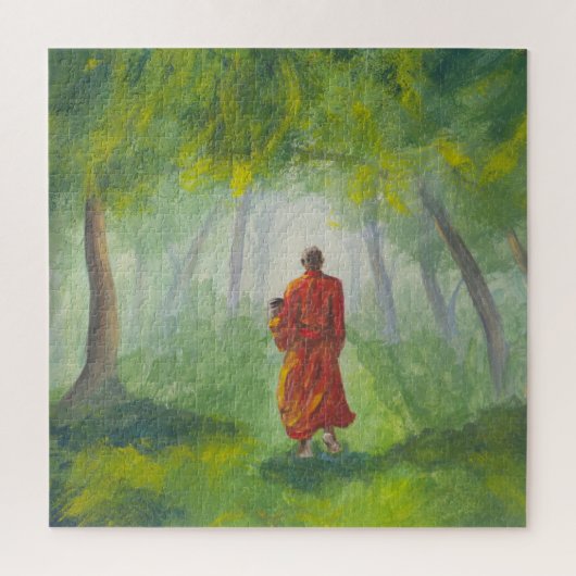 Aziatisch bos, acryl monnik schilderij. legpuzzel (Verticaal)