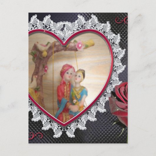 Aziatisch bruidspaar op Heart Swing Art Print Briefkaart (Voorkant)