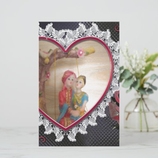 Aziatisch bruidspaar op Heart Swing Art Print Briefpapier (Staand voorkant)