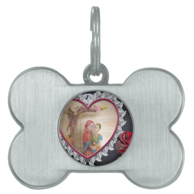 Aziatisch bruidspaar op Heart Swing Art Print Huisdieren Naamplaatje (voorkant)