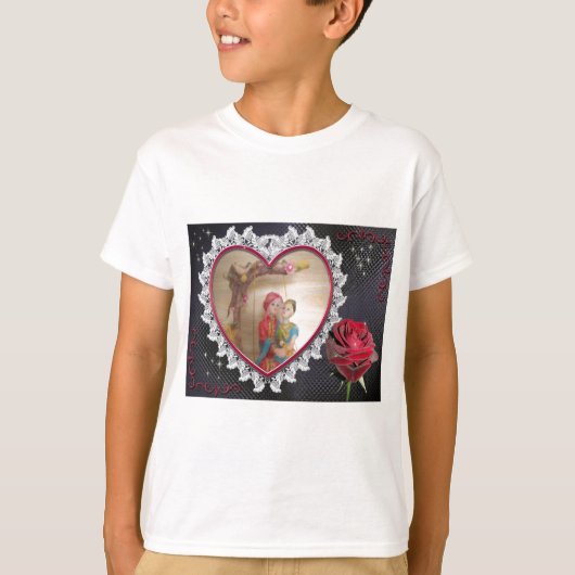 Aziatisch bruidspaar op Heart Swing Art Print T-shirt (Voorkant)