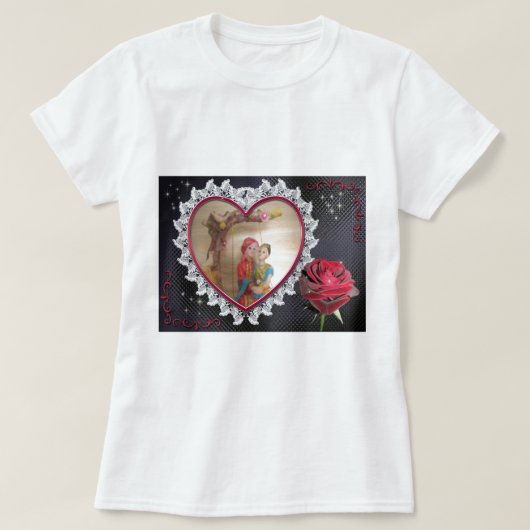 Aziatisch bruidspaar op Heart Swing Art Print T-shirt (Design voorkant)