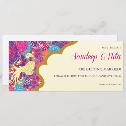 Aziatisch - Bruiloft - Henna - Save The Date (Voorkant / Achterkant)