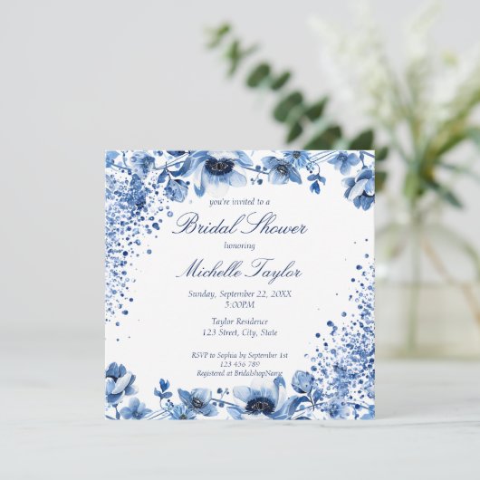 Aziatisch Chinees Lichtblauw Bloemen Bridgerton Kaart (Staand voorkant)