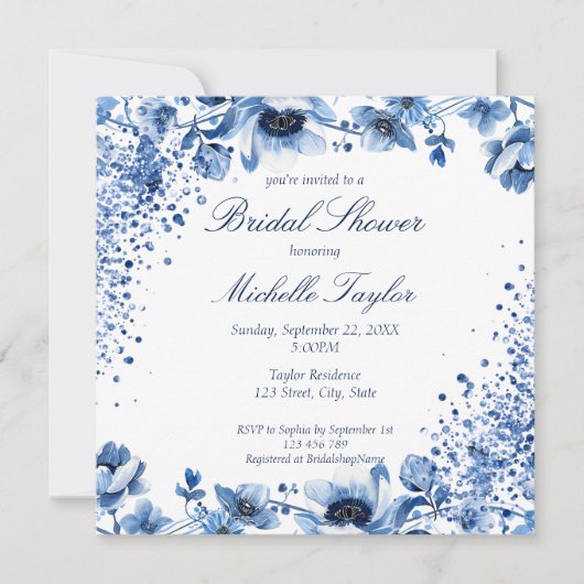 Aziatisch Chinees Lichtblauw Bloemen Bridgerton Kaart (Voorkant)