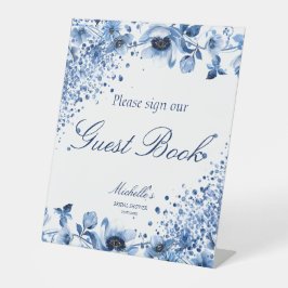 Aziatisch Chinoiserie Lichtblauw Bloemen Gastenboe Reclamebord Met Voetstuk