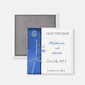 Aziatisch Dubbel Geluk Bamboe Blauw Save The Date Magneet (Voorkant / Achterkant)