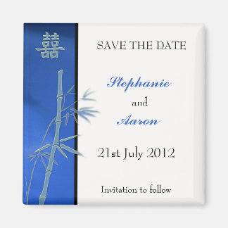Aziatisch Dubbel Geluk Bamboe Blauw Save The Date Magneet