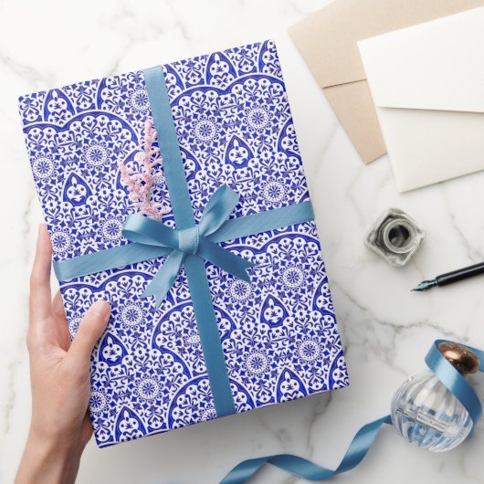 Aziatisch Geïnspireerd Blauw en Wit Aardewerk Chin Cadeaupapier (Geschenken)
