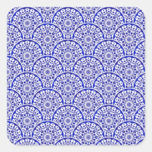 Aziatisch Geïnspireerd Blauw en Wit Aardewerk Chin Vierkante Sticker