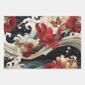 Aziatisch Geïnspireerd Bloemen & Vlinders Cadeauve Inpakpapier Vel (Voorkant 3)