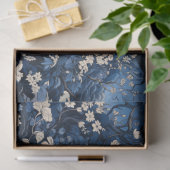 Aziatisch Geïnspireerd Donkerblauw & Wit Bloemen Tissuepapier (Geschenk)