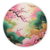 Aziatisch geïnspireerd kersenbloesempatroon keramische knop (Voorkant)