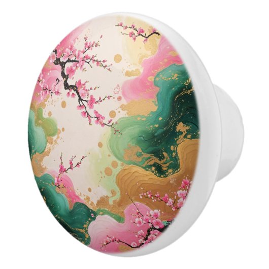 Aziatisch geïnspireerd kersenbloesempatroon keramische knop (Rechts)