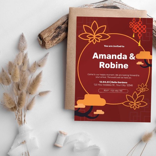 Aziatisch geïnspireerde bruiloft uitnodiging