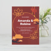 Aziatisch geïnspireerde bruiloft uitnodiging (Staand voorkant)