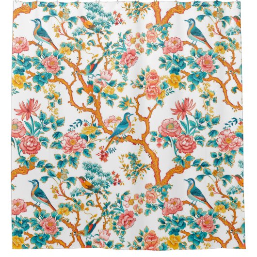 Aziatisch geïnspireerde patronen, kleurrijke bloem douchegordijn (Voorkant)