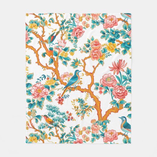Aziatisch geïnspireerde patronen, kleurrijke bloem fleece deken (Voorkant)