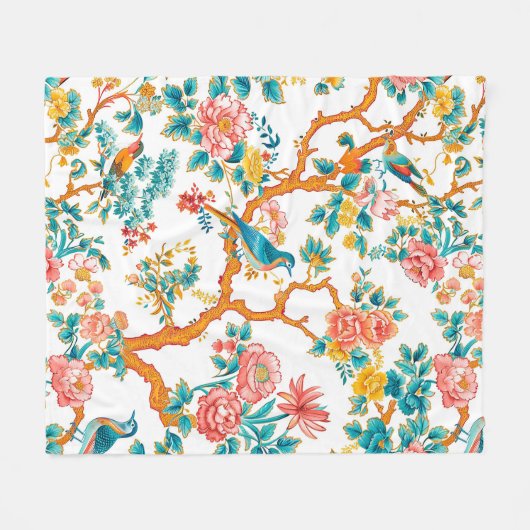 Aziatisch geïnspireerde patronen, kleurrijke bloem fleece deken (Voorkant (Horizontaal))