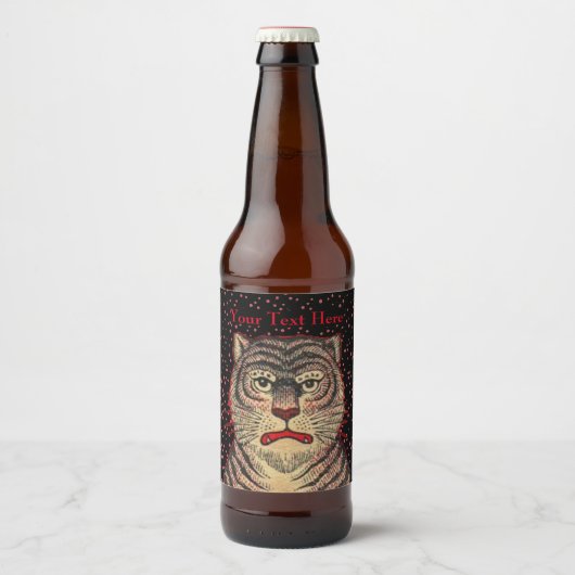 Aziatisch Gestreepte Tijger Fierce Kijkend Gezicht Bier Etiket (Voorkant)