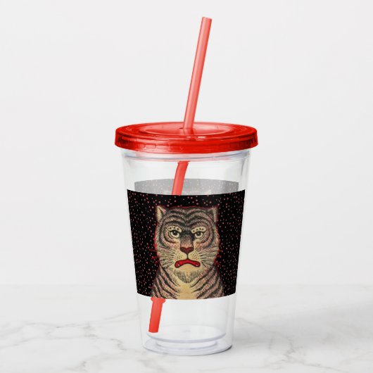 Aziatisch Gestreepte Tijger Hoofd Fierce Gezicht R Acryl Drinkbeker (Achterkant)