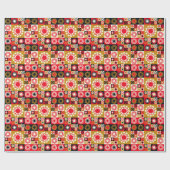 Aziatisch goud rood mozaïek, etnische stijl. cadeaupapier (Vlak)