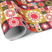 Aziatisch goud rood mozaïek, etnische stijl. cadeaupapier (Rol Hoek)