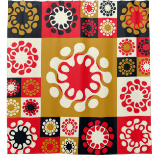 Aziatisch goud rood mozaïek, etnische stijl. douchegordijn