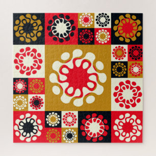 Aziatisch goud rood mozaïek, etnische stijl. legpuzzel