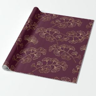 Aziatisch gouden botanisch patroon cadeaupapier
