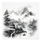 Aziatisch huis in bergen Inkt Schilderen Foto Afdruk (Voorkant)