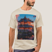 Aziatisch kasteel van de tuin zonsondergang t-shirt (Voorkant)