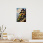 Aziatisch klooster met uitzicht op kleurrijke vall poster (Keuken)