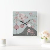 Aziatisch landschap bloeien berglantaarns kunst vierkante klok (Huis)