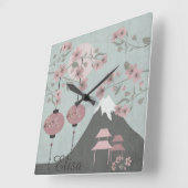 Aziatisch landschap bloeien berglantaarns kunst vierkante klok (Hoek)