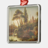 Aziatisch landschap in het avondlicht (kunst over  metalen ornament (Links)