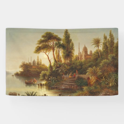 Aziatisch landschap in het avondlicht (Sunset Art) Spandoek (Horizontaal)