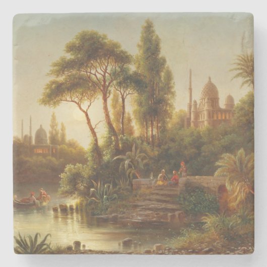 Aziatisch landschap in het avondlicht (Sunset Art) Stenen Onderzetter (Voorkant)