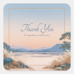 Aziatisch Landschap Zonsopgang Gouden Lijst Serene Vierkante Sticker