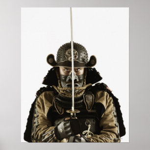 Aziatisch man met samurai-armband poster