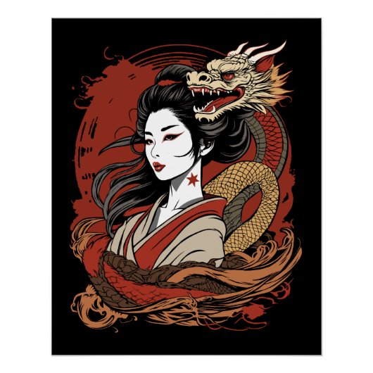 Aziatisch Meisje | Chinese draak Perfect Poster (Voorkant)