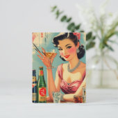 Aziatisch meisje drank illustratie Briefkaart (Staand voorkant)