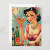 Aziatisch meisje drank illustratie Briefkaart (Voorkant / Achterkant)