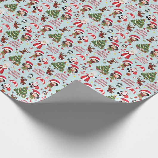 Aziatisch Meisje Elf Kerstmis Gepersonaliseerd Cadeaupapier (Hoek)